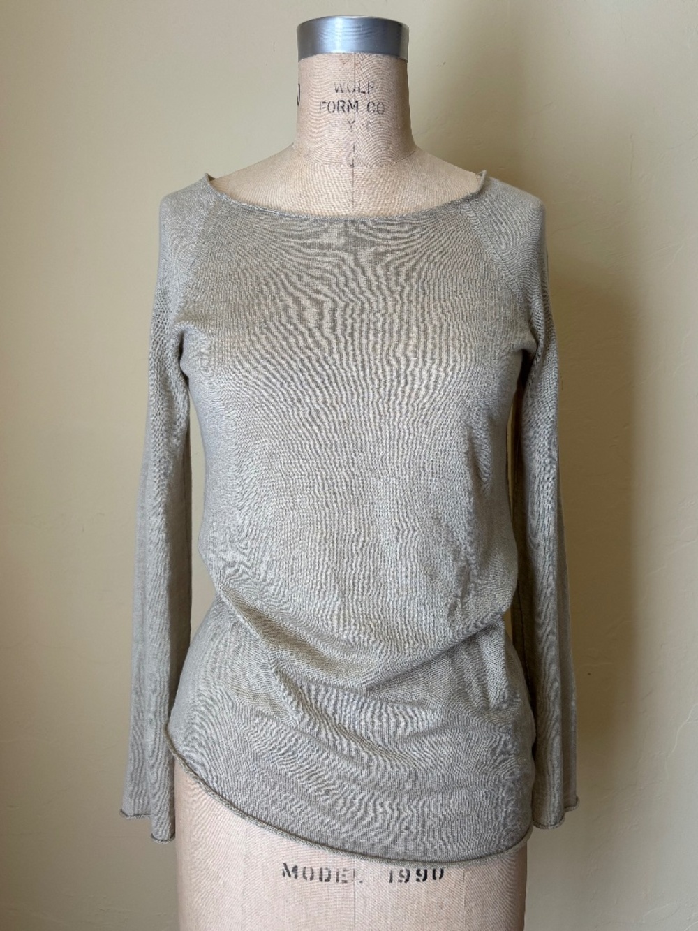 DONNA KARAN Black Label Light Tan 100 SILK KNIT Asymmetric P / XS Designer ITALY